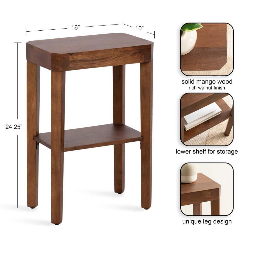 Talcott 16 in. Walnut Brown Rectangle Solid Wood End Table - thumbnail 4
