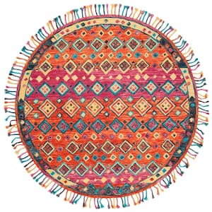 Aspen Orange/Fuchsia 5 ft. x 5 ft. Round Floral Area Rug