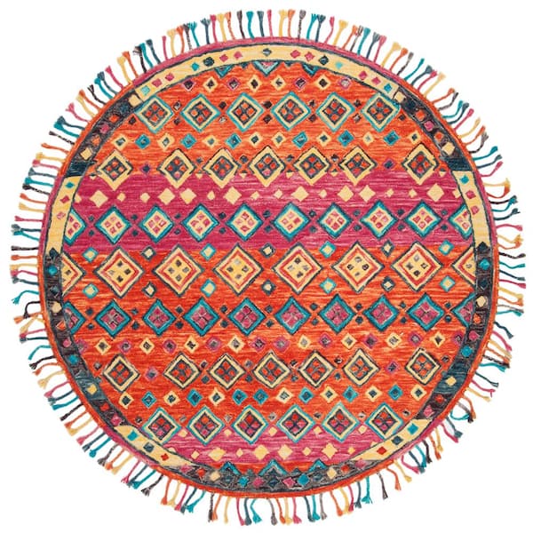 Aspen Orange/Fuchsia 7 ft. x 7 ft. Round Floral Area Rug