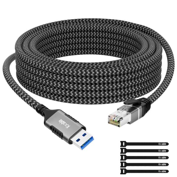 Premium Build 2 ft. USB-A 3.0 to RJ45 Gigabit LAN Ethernet Cable Network Adapter Black with 5-Piece Ties