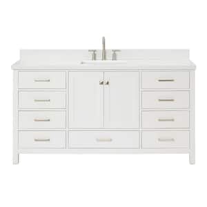 Cambridge 67 in. W x 22 in. D x 36 in. H Bath Vanity in White with Pure White Quartz Top with White Basin