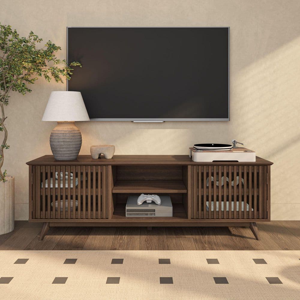 PLANK+BEAM Contour Walnut TV Stand Fits Up to 65 in. with 2