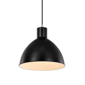 1-Light Matte Black and Brushed Nickel Pendant Light With Bowl Metal Shade