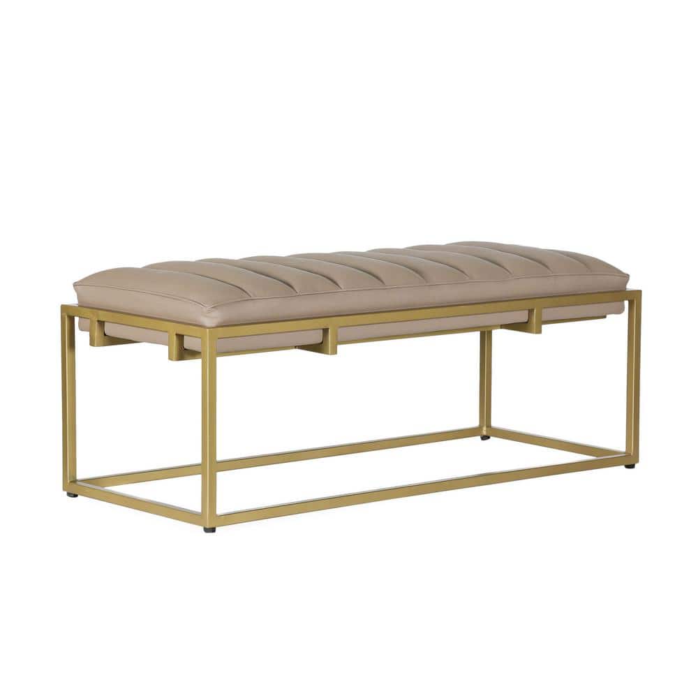 Noble House Breu Dark Cream and Matte Gold Channel Stitch 18 in. x 43 in. x  17 in. Ottoman Bench 107155 - The Home Depot