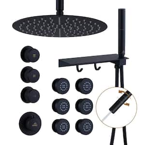 3-Spray Patterns 12 in. Round Ceiling Mounted Fixed and Handheld Shower Head 1.8 GPM in Matte Black