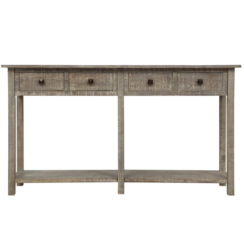 Polibi 59 in. Gray Wash Rectangle Wood Console Table with Drawers and ...