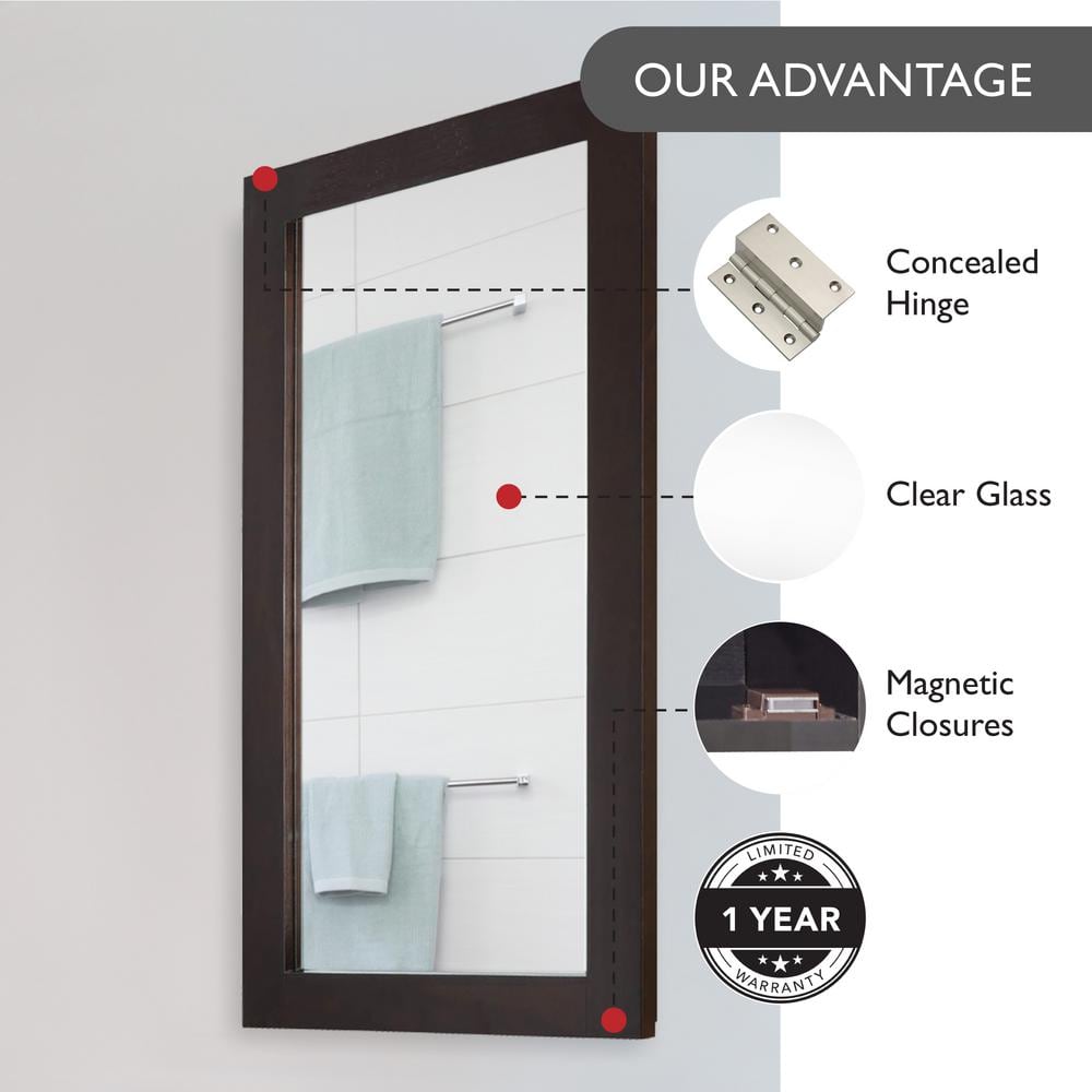 Espresso Wood Framed Wall Mounted Medicine Cabinet with Mirror