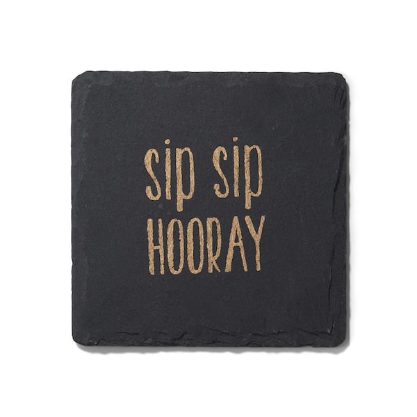 American Atelier Sip Sip Hooray Slate Coasters Gold Set Of 4, Square 4X4"