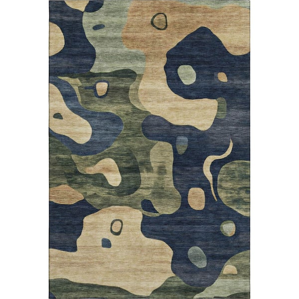 Mayfield Premium Machine Washable Abstract AMF2063 Navy 5 ft. x 7 ft. 6 in. Area Rug
