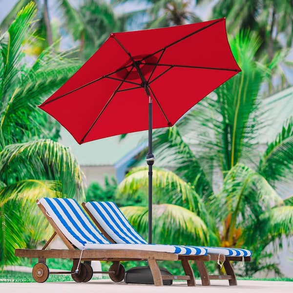 7.5 ft. Aluminium Market Tilt Patio Umbrella in Red with Mobile Base