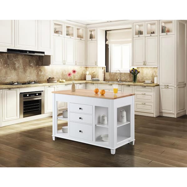 Design Element Medley White Kitchen, Kitchen Island With Pull Out Table Diy