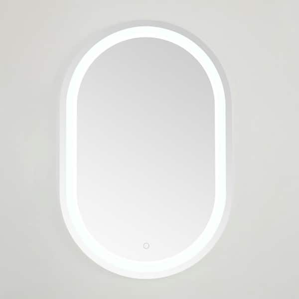 SAFAVIEH Crosby 24 in. W x 36 in. H Aluminum Oval Modern Silver/White LED Wall Mirror