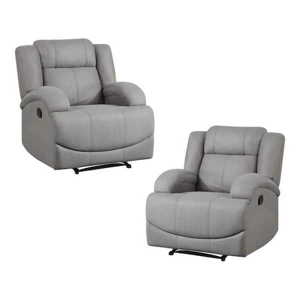 EVERGLADE HOME Darcel Gray Microfiber Upholstered Reclining Chair (Set of 2)