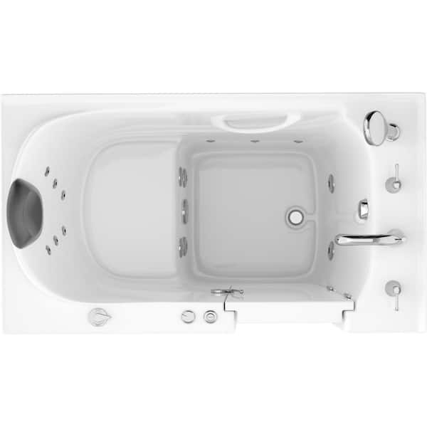 Safe Premier Series 30 in. L x 52 in. W Whirlpool Jetted Bathtub with Right Drain in White with Fast Filling Faucet Set