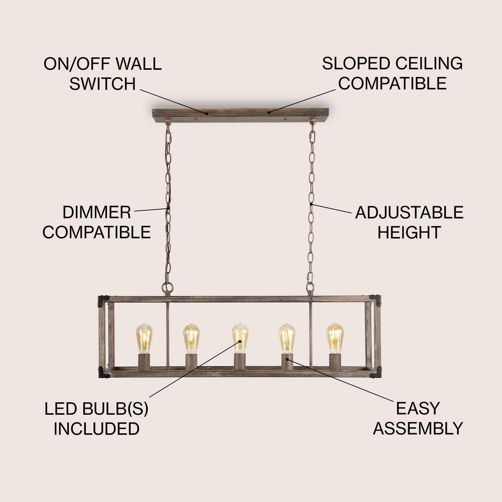 Magnolia Rustic 36" 5-Light Farmhouse LED Pendant in Oil-Rubbed Bronze