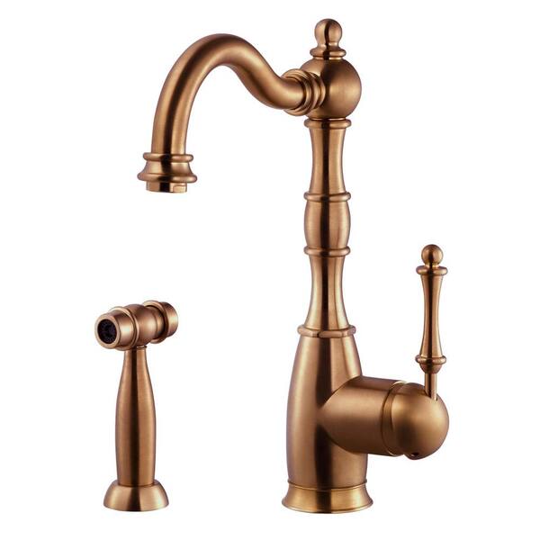 HOUZER Regal Traditional Single-Handle Standard Kitchen Faucet with Sidespray and CeraDox Technology in Antique Copper