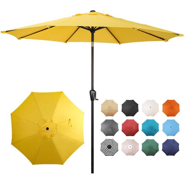 9 ft. Round 8-Rib Steel Market Patio Umbrella in Yellow