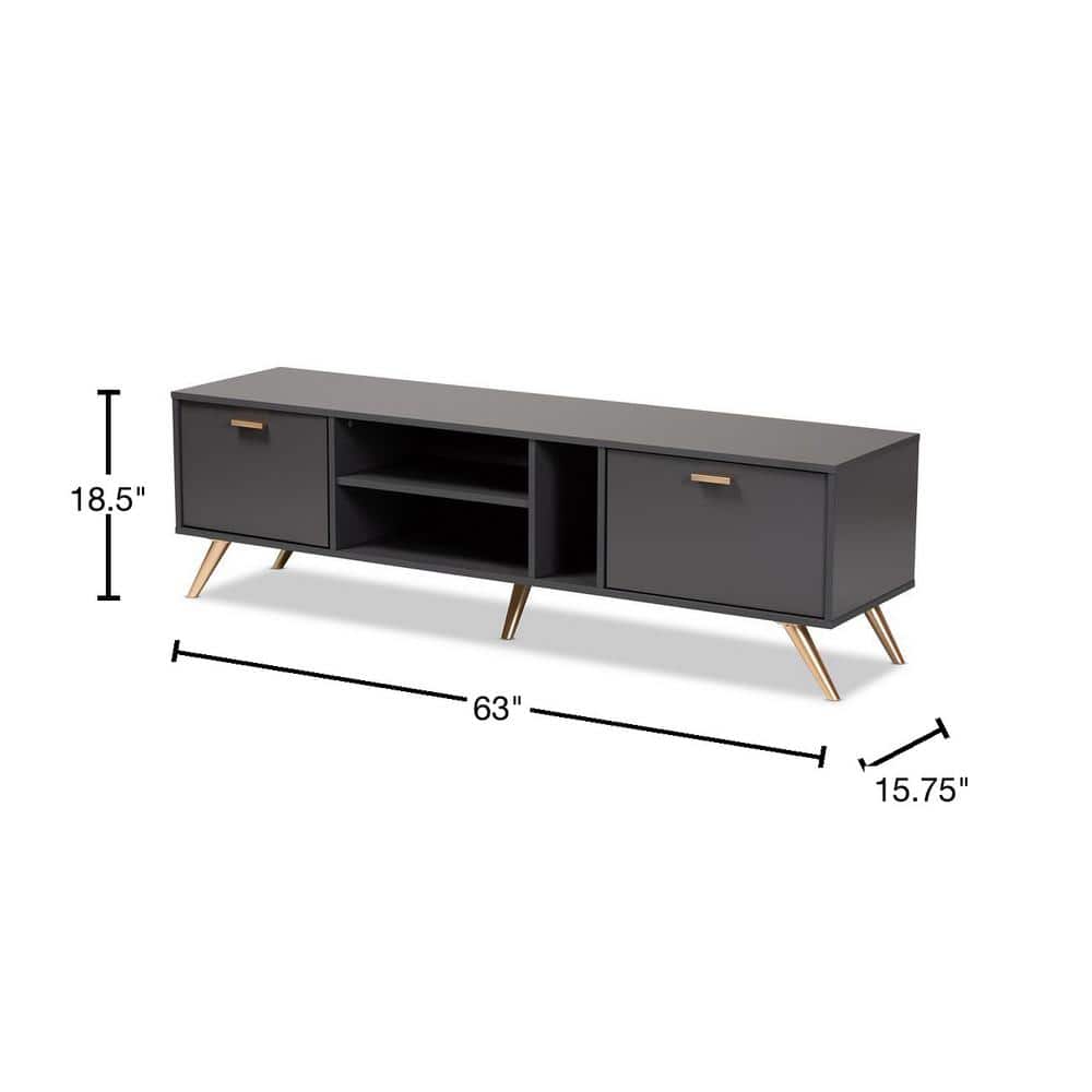 Contemporary Dark Grey and Gold 63" Wood TV Stand with Cabinet