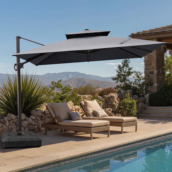 Crestlive Products 10 ft. x 10 ft. Patio Cantilever Umbrella with 350 lb.  HDPE Wheeled Base Double Top Outdoor Offset Umbrella in Dark Gray  CL-UWB5524DGY - The Home Depot