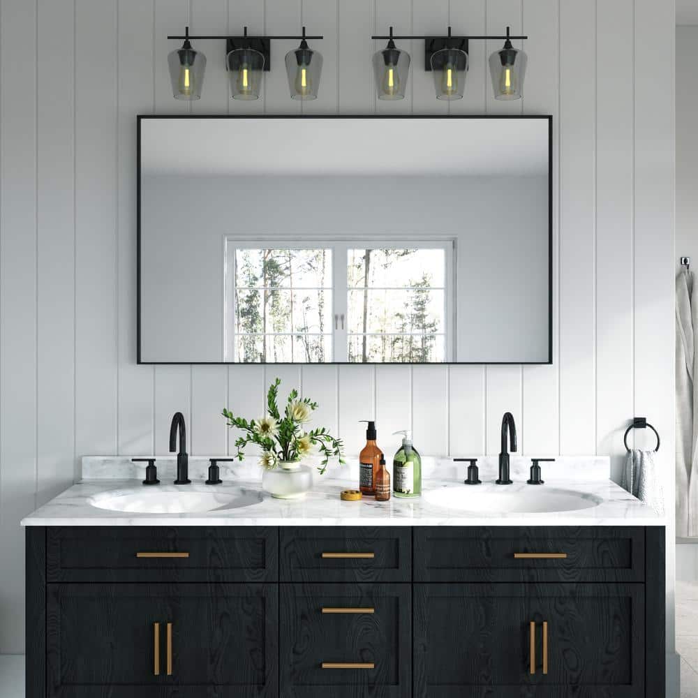Large Black Aluminum Framed Rectangular Wall Mirror, 60" x 36"