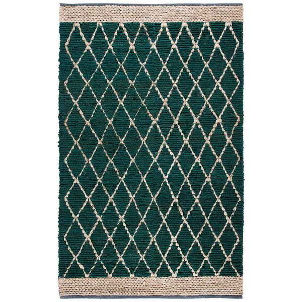SAFAVIEH Natural Fiber Dark Green/Beige 6 ft. x 9 ft. Border Multi-Diamond Area Rug