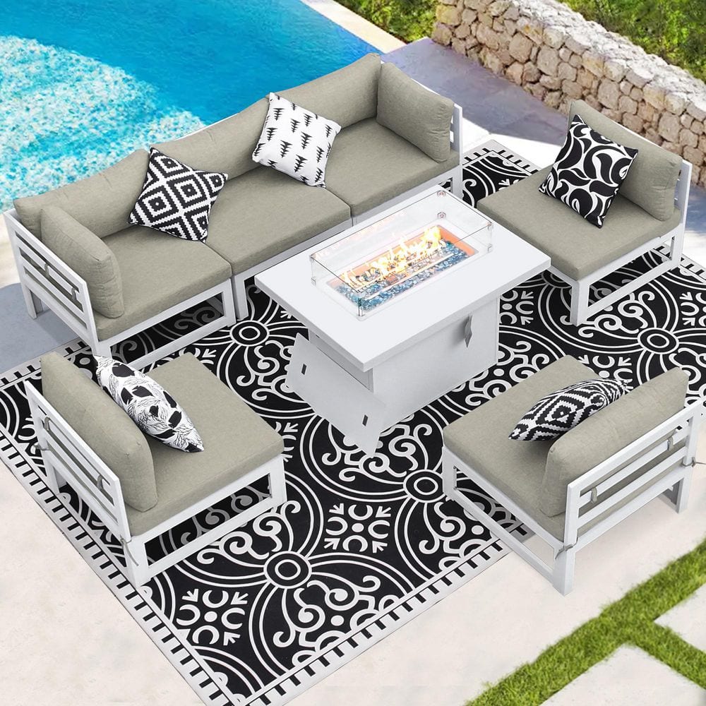 Luxury White 7-Piece Aluminum Patio Conversation Deep Seating Set with 55,0