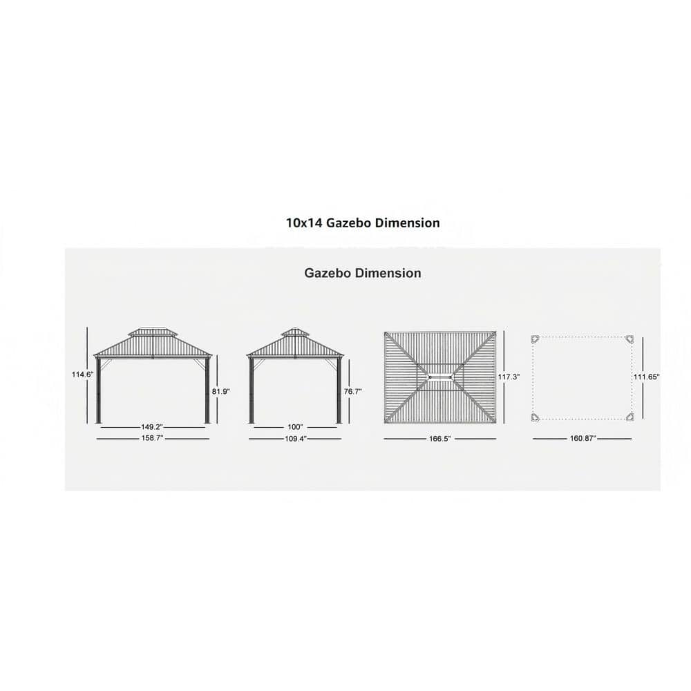 Gray 10' x 14' Hardtop Gazebo with String Lights and Curtains