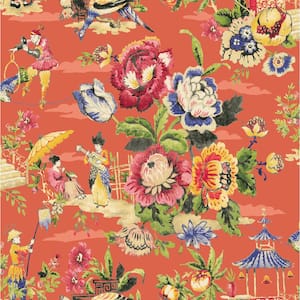 Travel Diary Flamingo Chinoiserie Vinyl Peel and Stick Wallpaper Roll (Covers 30.75 sq. ft.)