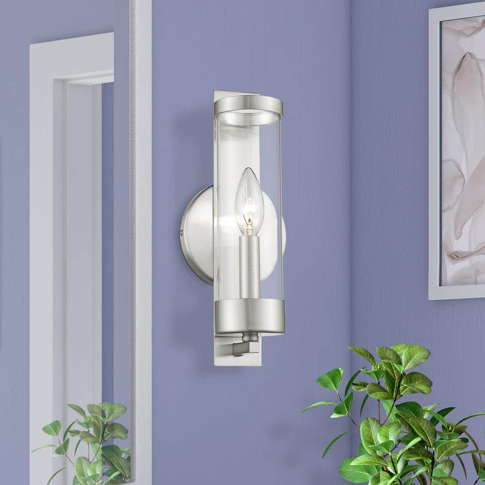 Sleek Brushed Nickel Dimmable Wall Sconce with Clear Glass