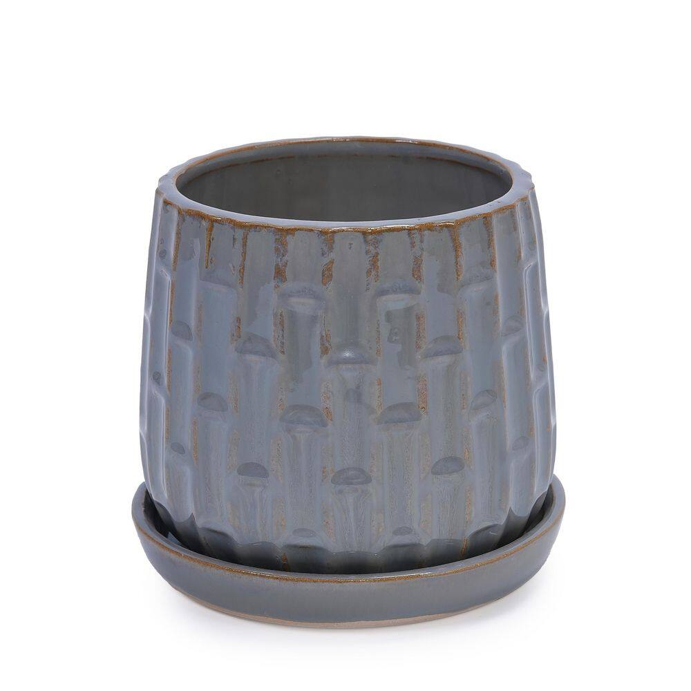 (Set of 2) Antique Grey Ceramic Flowerpot, 7 in. Modern Planter for Patio, Garden, Windowsill price history on PriceWatchPro