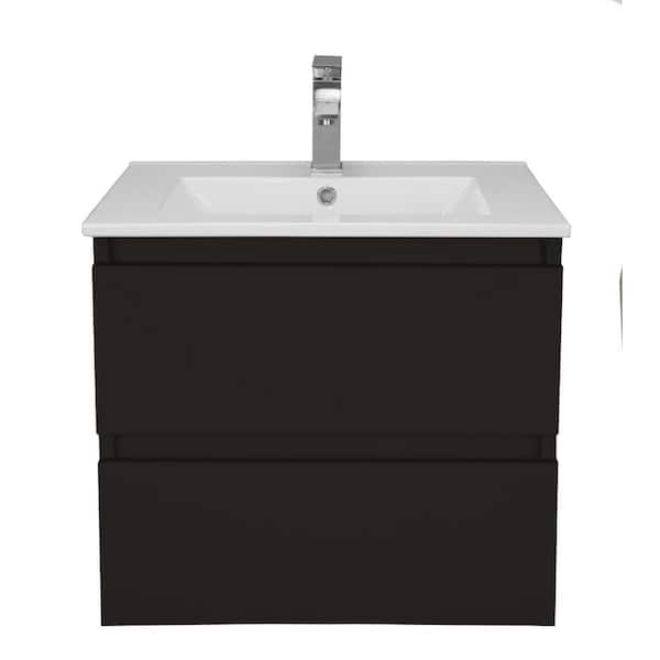 VOLPA USA AMERICAN CRAFTED VANITIES Salt 24 in. W x 18 in. D Bath Vanity in Black with Ceramic Vanity Top in White with White Basin