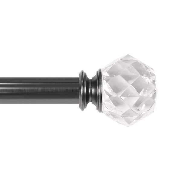 50 in. - 144 in. Adjustable Single Curtain Rod 1 in. Dia. in Gunmetal with Faceted Crystal Sphere Finials