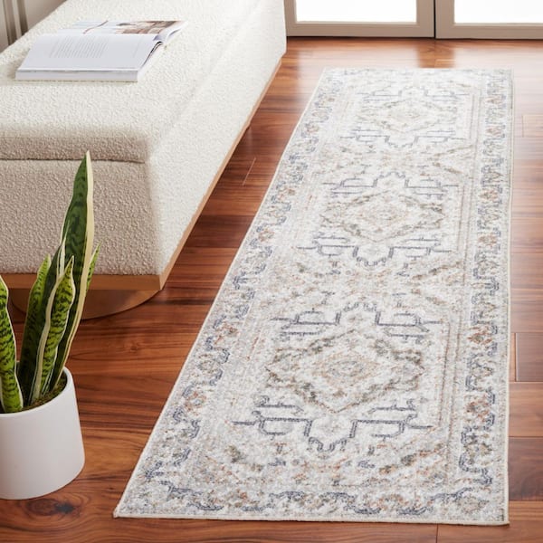 Baltimore 2 ft. x 8 ft. Light Gray/Rust Machine Washable Medallion Distressed Runner Rug