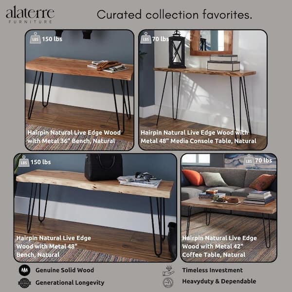 Alaterre Furniture Hairpin 42 in. Natural Rectangle Wood Top