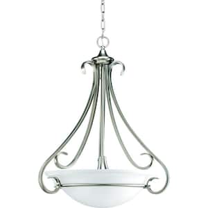 Torino 3-Light Brushed Nickel Foyer Pendant with Etched Glass