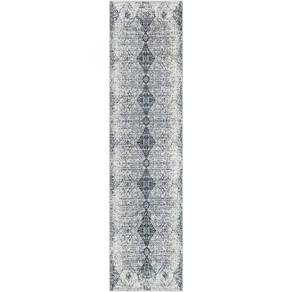 Kamala Washable Chevron Black and White 2 ft. x 8 ft. Area Rug