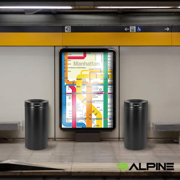 54 gal. Black Stainless Steel Recycling and Trash Can Receptacle Combo Station with Liner and Removable Lid