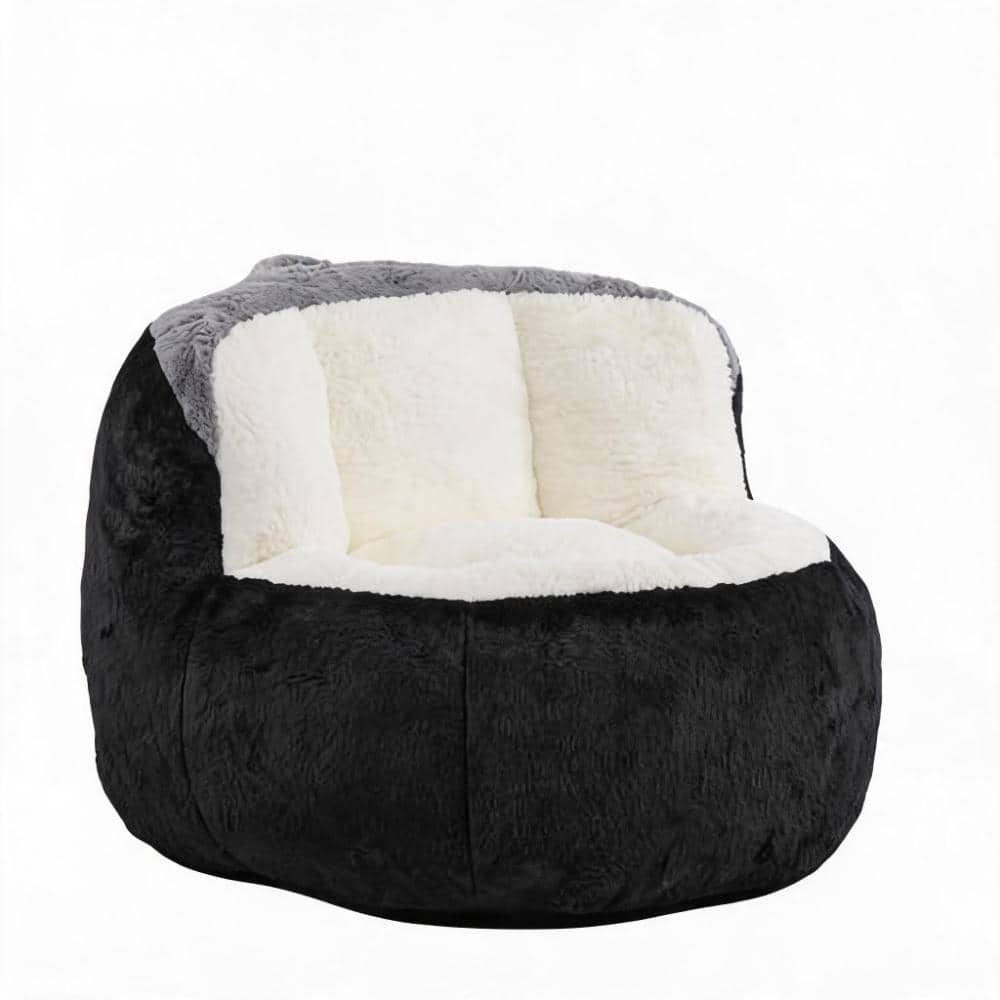 Multicolor Faux Fur Large (43 in.) Bean Bag with Shredded Foam Filling, Soft & Skin-Friendly Fabric, No Assembly