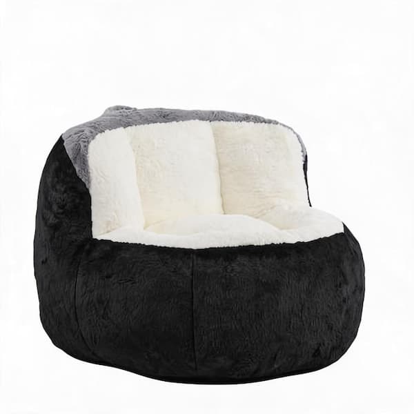 Multicolor Faux Fur Large (43 in.) Bean Bag with Shredded Foam Filling, Soft & Skin-Friendly Fabric, No Assembly