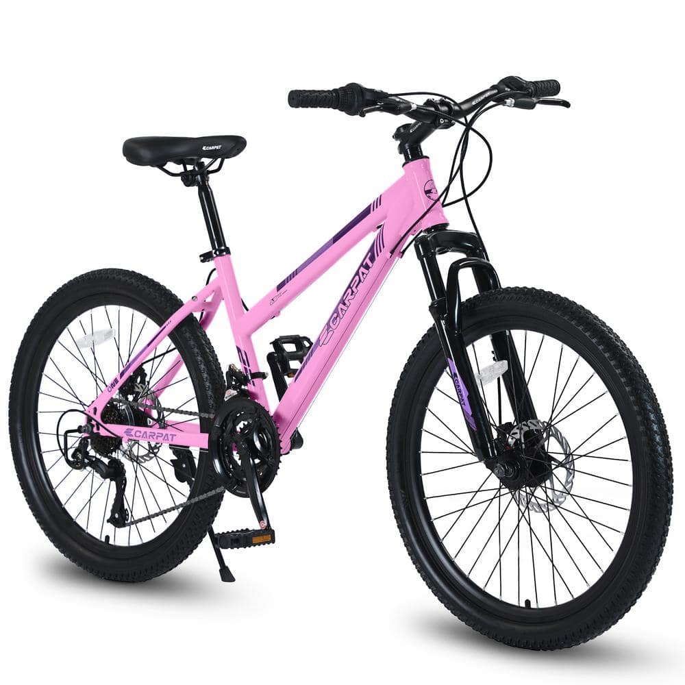 26 in. Teenagers Pink Mountain Bike, Shimano 21 Speeds with Dual Disc Brakes and 100 mm Front Suspension -  Huluwat, 107373