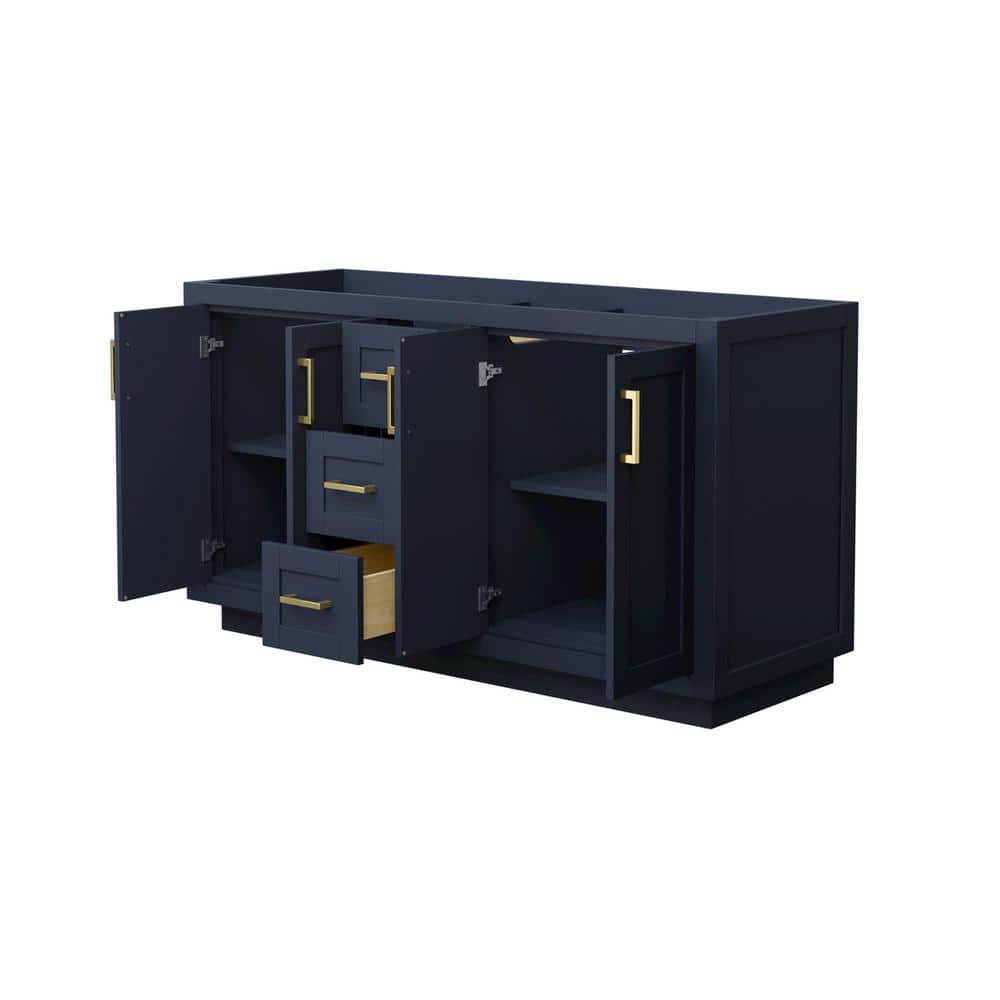 Miranda 60" Dark Blue Double Freestanding Vanity with Brushed Gold Hardware