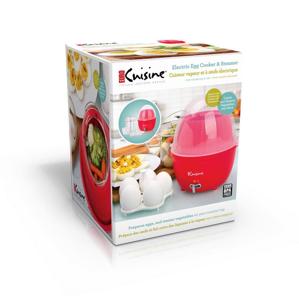 Compact Red Electric Food Steamer and Egg Cooker