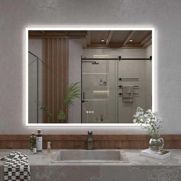 Haru 48 in. W x 36 in. H Rectangular Frameless LED Wall Bathroom Vanity Mirror