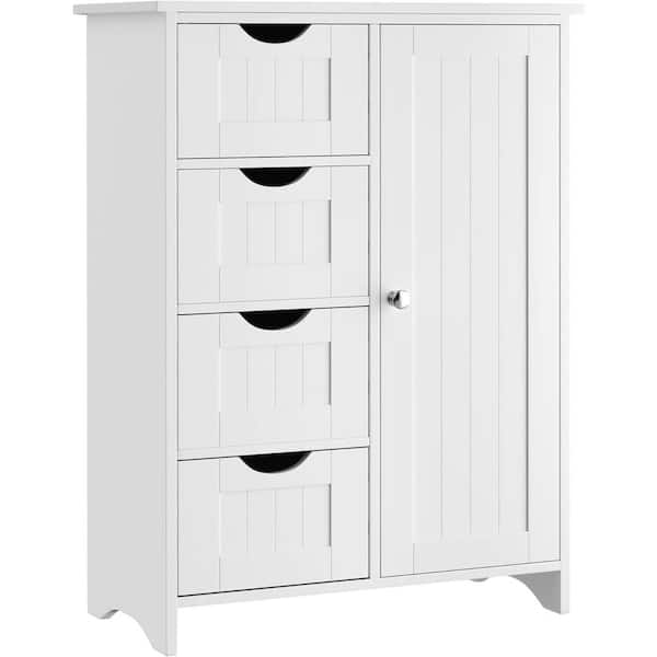 Clavie 11 in. W x 21 in. D x 32 in. H White Linen Cabinet with 4-Drawers and 1-Door Adjustable Shelf