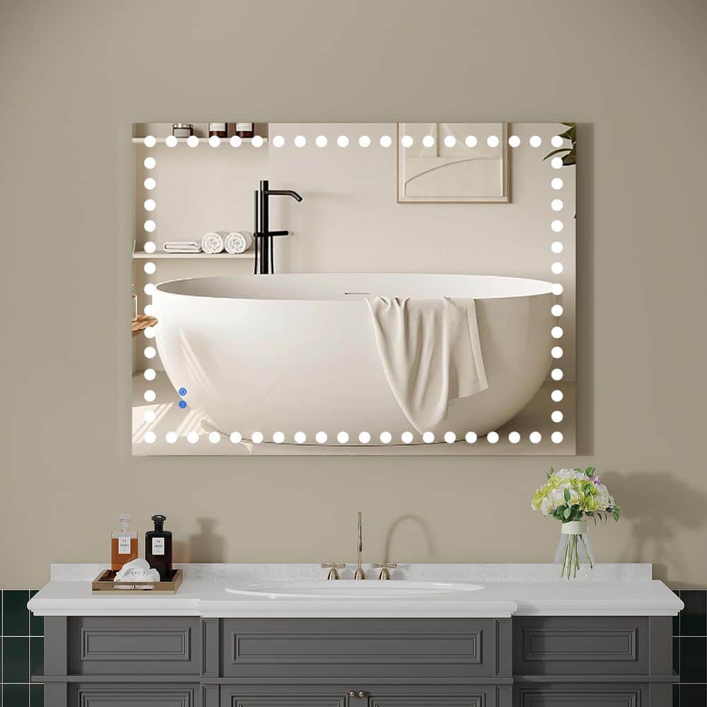 Clear 48 in. W x 36 in. H Rectangle Metal Wall Mirror, Bathroom Mirror With