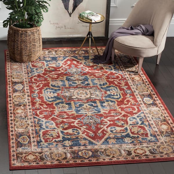 Bijar Red/Royal Doormat 3 ft. x 5 ft. Border Floral Medallion Area Rug