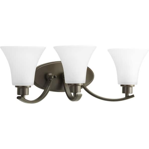 Progress Lighting Joy Collection 3-Light Antique Bronze Etched White Glass Traditional Bath Vanity Light