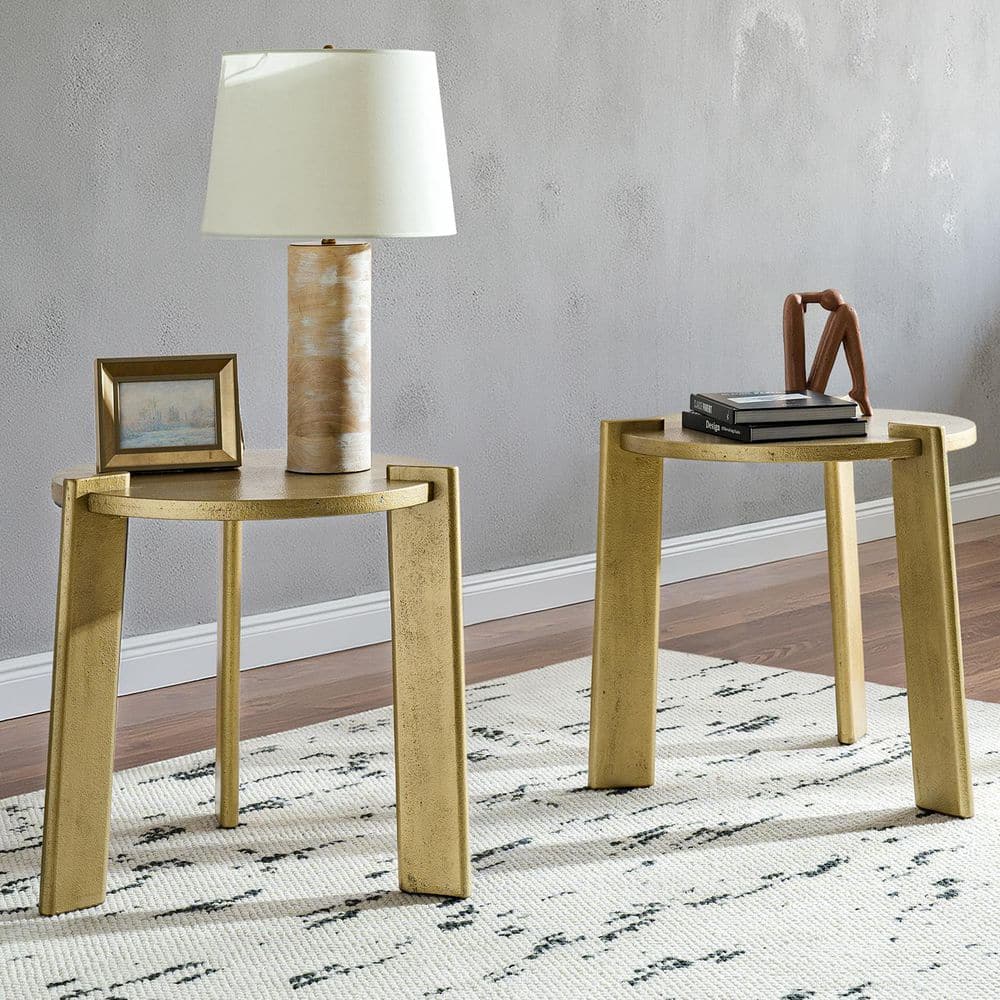 JAYDEN CREATION Ian 22 in. God Round Wood End Table with Faux Brass ...