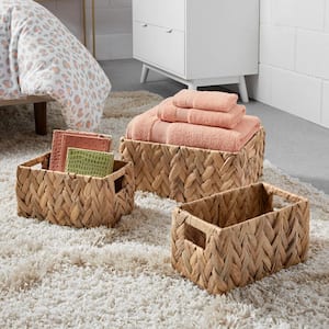 Rectangle Natural Water Hyacinth Herringbone Decorative Baskets (Set of 3)