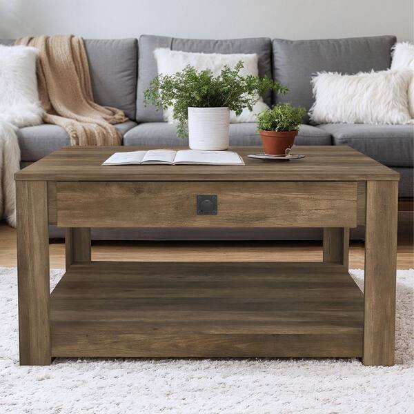 GALANO Philia 31.5 in. Knotty Oak Square Wood Top Coffee Table with Storage
